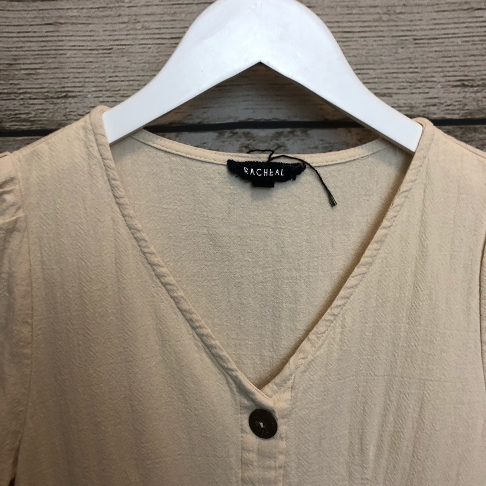 Rachel Oatmeal Cottage Core Button Up Midi Dress - Picture 5 of 16